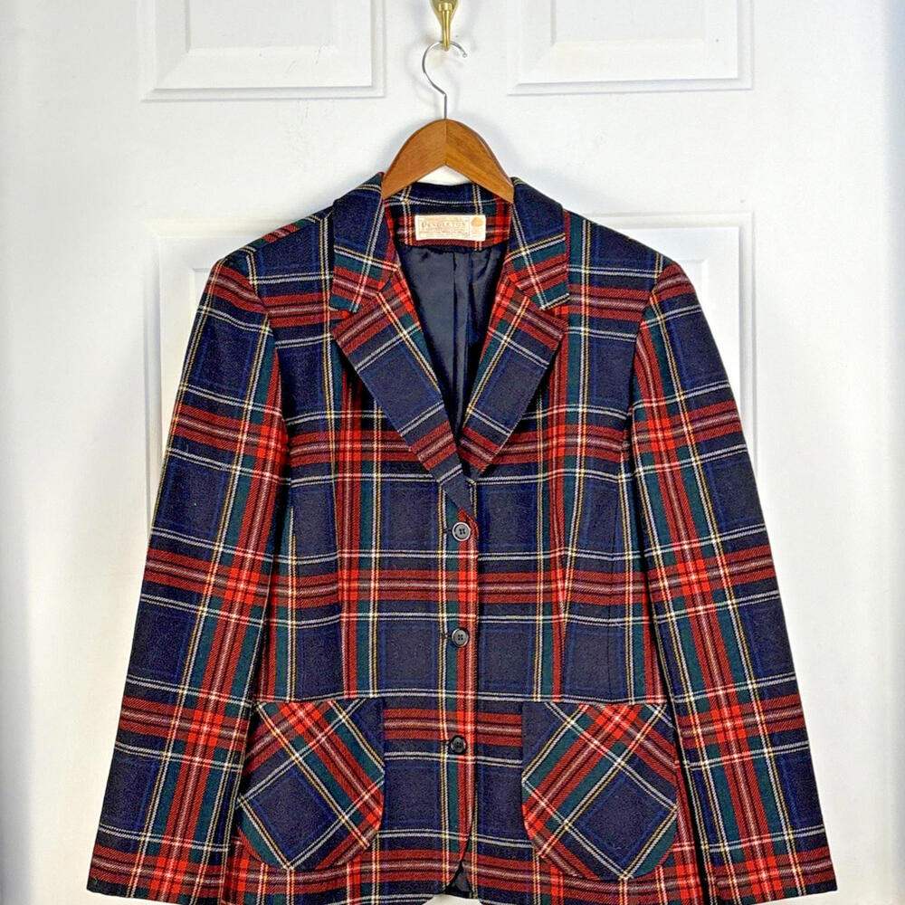 Vintage Pendleton Brown Plaid Wool‎ Blazer Equestrian Academia Rustic Old Money